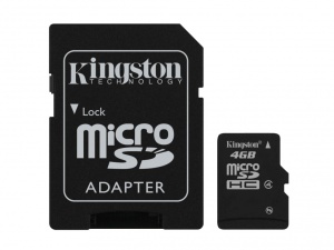Карта памяти Kingston microSDHC 4GB Class 4 + SD адаптер