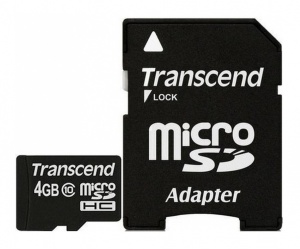 Карта памяти Transcend MicroSDHC 4GB (Class 10) + SD адаптер Карта памяти Transcend MicroSDHC 4GB (Class 10) + SD адаптер