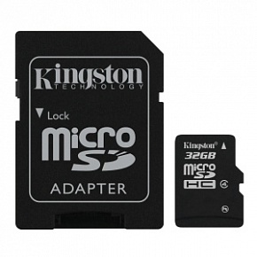 Карта памяти Kingston microSDHC 32GB Class 4 + SD адаптер