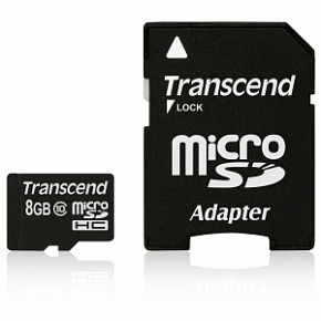 Карта памяти Transcend MicroSDHC 8GB (Class 10) + SD адаптер Карта памяти Transcend MicroSDHC 8GB (Class 10) + SD адаптер