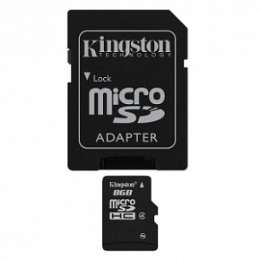 Карта памяти Kingston microSDHC 8GB Class 4 + SD адаптер