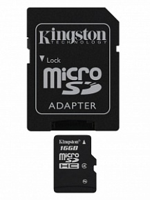Карта памяти Kingston microSDHC 16GB Class 4 + SD адаптер