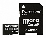 Карта памяти Transcend MicroSDHC 4GB (Class 10) + SD адаптер